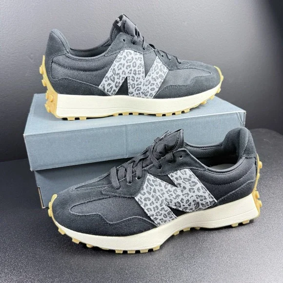 New Balance 327 Black Gum Leopard Cheetah Womens 11.5 Sneaker Animal Print Shoes - Picture 2 of 16